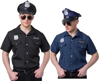 Police Shirt Mens Policeman Officer Fancy Dress New York Cop Costume • £12.49