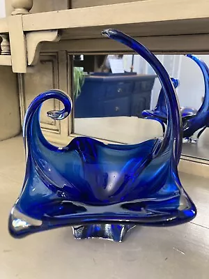 Very Large Hand Blown Vintage Italian Murano? Cobalt Blue Art Glass Bowl Dish • £9