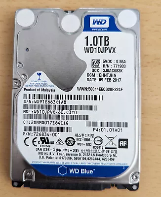 Western Digital WD10JPVX Blue 1TB SATA 6 Gb/s 5400 RPM 2.5in HDD Laptop • $29.99