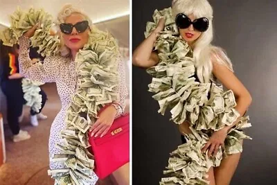 Lady Gaga Money Boa Fancy Dress Faux $100 Bill Feather Boa Gangster Las Vegas • £50