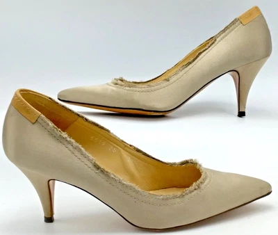£33.99 • Buy PEDRO GARCIA Dress PUMPS Ladies 37.5 Beige Satin Distressed Womens Shoes Taupe