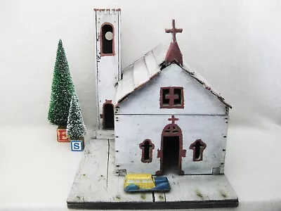 Vintage Folk Art Church Miniature Wooden Model Building Rustic Cabin Décor • $235