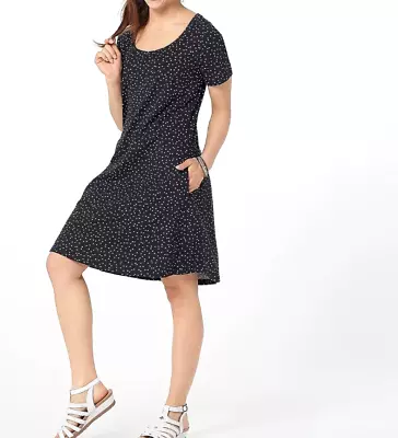 Isaac Mizrahi Live! Short-Sleeve Swing Dress- BLACK DOT SMALL • $25.25