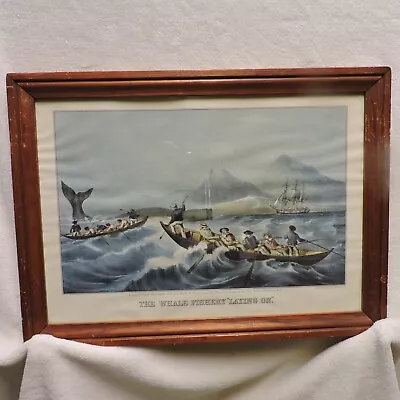 Vintage The Whale Fishery Laying On Framed Print By N Currier • $24.99