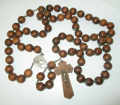 VINTAGE CRUCIFIX And CROSS BROWN WOOD HABIT ROSARY 46  WALL HANGING • $32.95