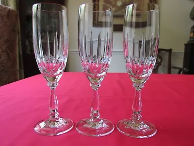 $11.95 • Buy Set Of 3 Vtg Vertical Cut Crystal Champagne Flutes W/Multisided Knob Stem 7 3/4 