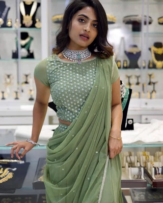 £47.63 • Buy Traditional Sari Bollywood Indian Wedding Party Wear Sequence Net Saree Blouse