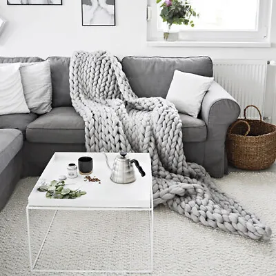 Throw Blanket For Couch Sofa Wool Chunky Knitted Throwover Single To King Sizes • £31.95