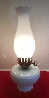 Milk Glass Parlor Lamp Vintage White Hurricane Hobnail Electric 16  Tall WORKS! • $34.99