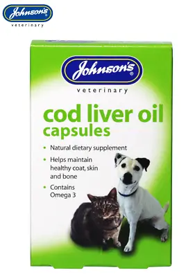 Johnsons Dog Cat Cod Liver Oil Supplement Healthy Skin Coat Bones 40 Capsules • £4.75