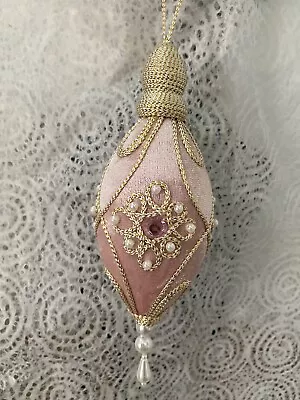 New VTG Victorian Embellished Christmas Ornament Large 6.5  Faux Pearl Pink Gold • $8.95