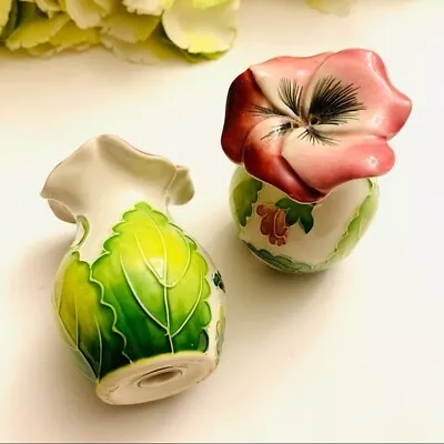 Blue Sky J Mccall  Icing On The Cake  Floral Salt & Pepper Shakers Green/pink • $19