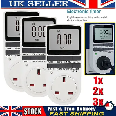 Electronic Digital Timer 12/24Hour Switch 7Day Socket UK Plug-in Programmable ~ • £9.99