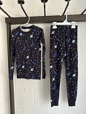 EUC Hanna Andersson Long John Pajamas SIZE 120 US 6-7 Space Stars Rockets Blue • $21.99