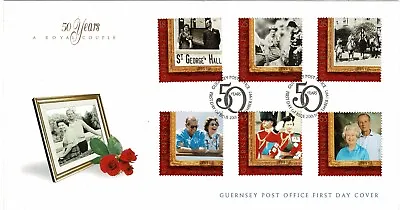 Guernsey 1997 Golden Wedding Queen Elizabeth Ii Set Of 6 On First Day Cover • £1.85