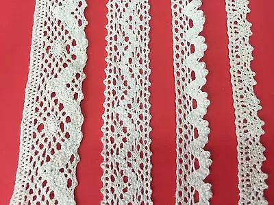 COTTON CROCHET LACE WIDE TRIM  NATURAL ECRU VINTAGE 14-28mm 1-5m WEDDING UK  • £2.99