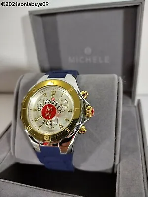 Michele Women's Tahitian Jelly Bean Chronograph Quartz Watch Gold/Silver/Navy • $249.99