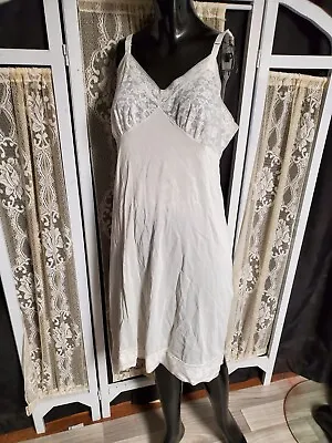 Sz 40 Vtg Evette Lingerie Full Slip Sandwich Lace Chiffon Ivory White Semi Sheer • $12.99