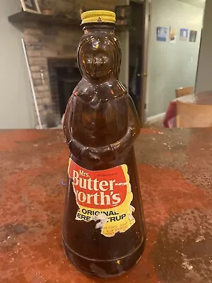 Vintage 1980s Mrs. Butterworth's Syrup Glass 24 Oz Bottle With Label & Metal Cap • $7.49