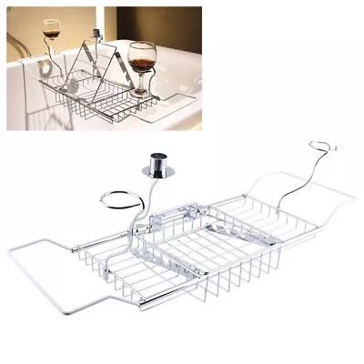 Extendable Metal Bath Caddy Over Bath Tub Rack Bridge Tray Shelf Tidy Holder US • $23.99