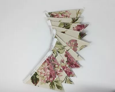 Laura Ashley Hydrangea Pink Natural Handmade Double Sided Bunting 10 Flags • £19.95