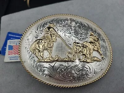 Montana Silversmiths Large Oval Team Ropers Western Belt Buckle NWT PLEASE READ • $89