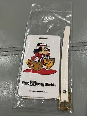 RARE VINTAGE 1984 Walt Disney World Cast Member Luggage Tag BLACK Sign Lanyard • £9.45
