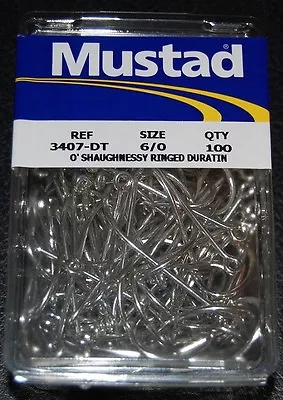 100 Mustad 3407DT Size 6/0 Saltwater Big Game Duratin J Hooks 3407DT-60 • $19.59