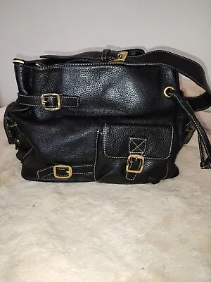 MAXX NEW YORK Black Pebble Leather Satchel Shoulder Handbag EUC • $29.78