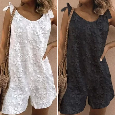 $26.08 • Buy Summer Womens Sweet Casual Jumpsuits Floral Bow Knot Lace Up Suspender Shorts