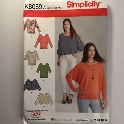 Simplicity 8089 Ladies Top T Shirt Jumper Loose Batwing Kimono New Uncut Pattern • £12.50