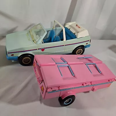 Vintage Mattel 1981 Barbie Heart Family VW Convertible Blue & 1986 Camper RARE • $89.99