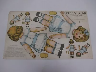 Antique 1916 Saalfield Akron Ohio Dolly Dear Cloth Fabric Cutout Doll Uncut • $59.95