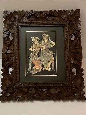 Ubud Bali Keliki Kawan Dancers Traditional Painting W/ Original Frame 13 X 15” • $260