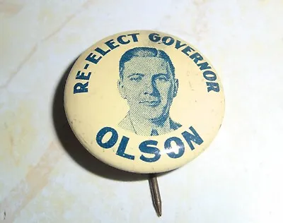 Vintage 1930's RE-ELECT FLOYD OLSON GOVERNOR Of MINNESOTA PIN Pinback Button DFL • $7.99