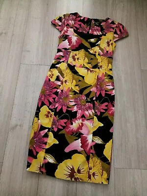 £19.99 • Buy Julien Macdonald Star Black Yellow Pink Pansy Floral Print Pencil Dress UK12