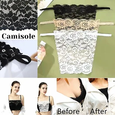 Ladies Cami Secret Lace Clip-on Snap-On Mock Bra Overlay Modesty Panel Camisole • $3.56