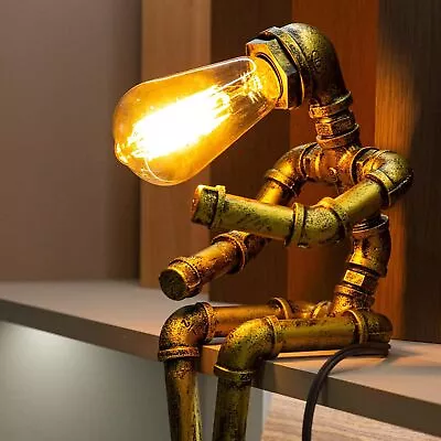 Retro Steampunk Table Lamp Vintage Style Industrial Metal Water Pipe Robot Lamp • $67.99