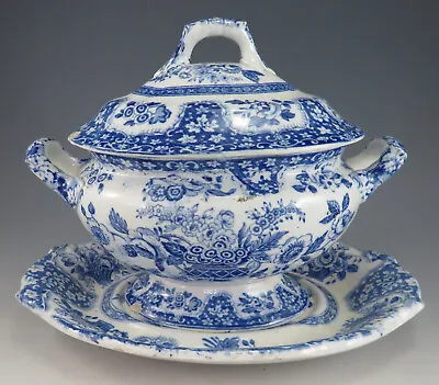 £86 • Buy Antique Pottery Pearlware Blue Transfer Filigree Pattern Sauce Tureen 1825