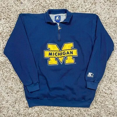 Vintage 90s Michigan Wolverines Embroidered Starter XL Thermal Pullover Jacket • $54.99