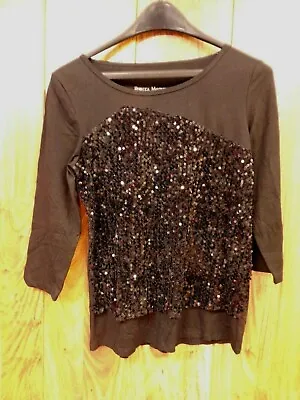 NWT Rebecca Malone Sequinned Top ~ Black Shirt Sequins On Front Womens Size S • $10.88