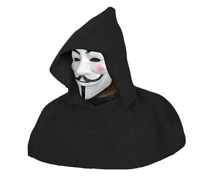 Adults Unisex Anonymous V For Vendetta Mask & Black Fleece Hood Guy Fawkes • $18.61