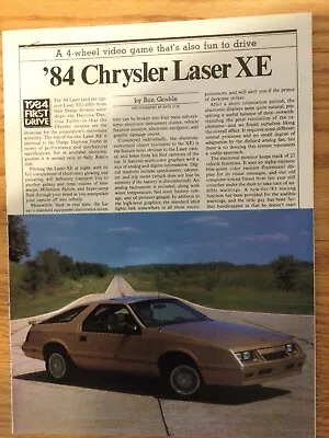 CHRY332 Article First Drive 1984 Chrysler Laser XE Oct 1983 3 Page • $14.99