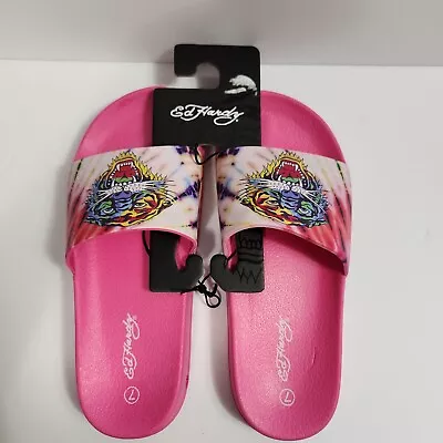 New ED HARDY Women's Size 7 Tiger ELECTRA-01L Slides Pink! • $14.99