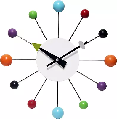 Orb Spoke Midcentury Modern 15 Inch Retro Starburst Ball Wall Clock Quiet Quartz • $55.37