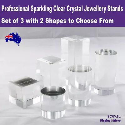 CRYSTAL Stand Jewellery Display RARE | Set Of 3 Blocks Or Cylinders | AUS Stock • $56.90