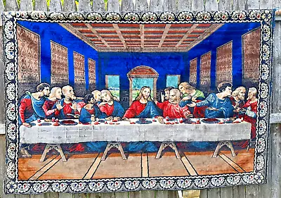 The Last Supper Jesus XL Italian Velvet Wall Hanging Tapestry 69x 48” Vtg • $65.30