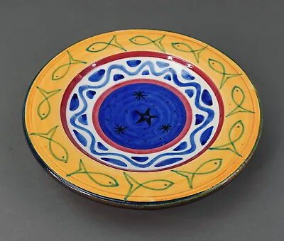 Safi Signed Vintage Moroccan Hand Painted Fish & Stars Pottery Wall Plate Bowl • $81.74