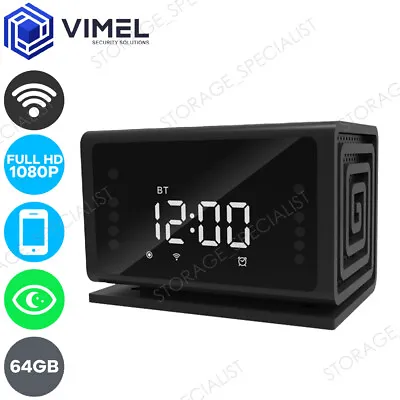 Home Indoor 64GB Alarm Digital WIFI Security Bluetooth Speaker Camera Spy Hidden • $129