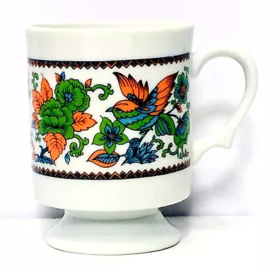 Floral Bird Retro Mod Pedestal Mug Coffee Tea Cup Japan Blue Green Orange • $6.99